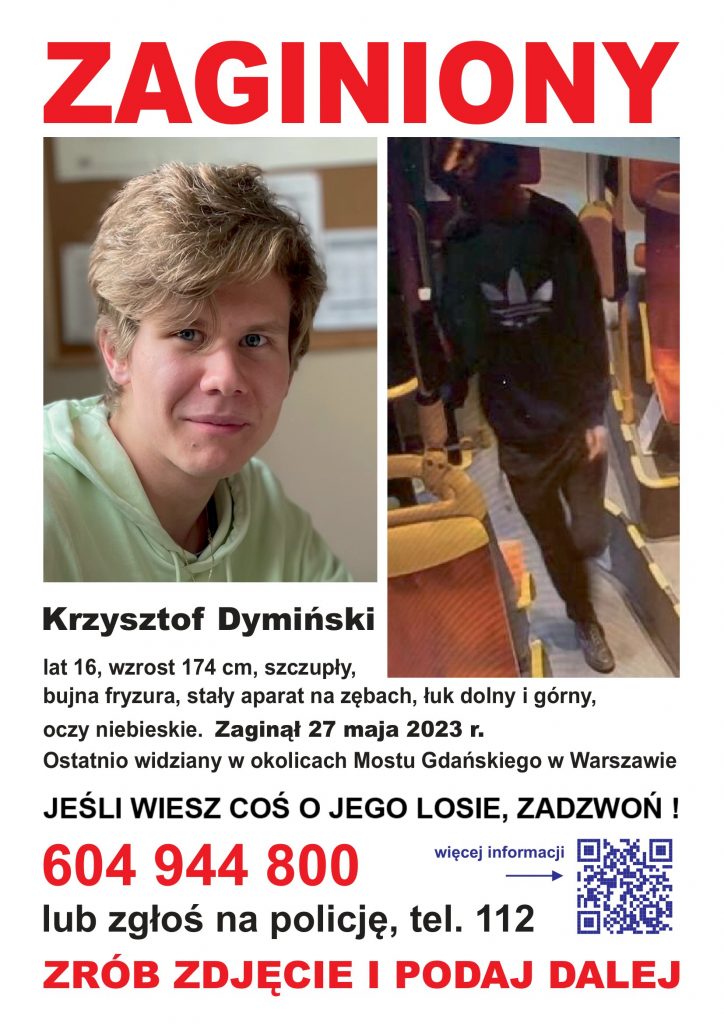 Zaginiony Krzysztof Dymiński - plakat