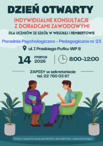 Plakat - Dzień Otwarty z doradcami zawodowymi w PPP 23.