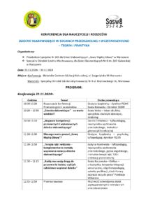 Konferencja dot. Dzieci Słabowidzących - program strona 1