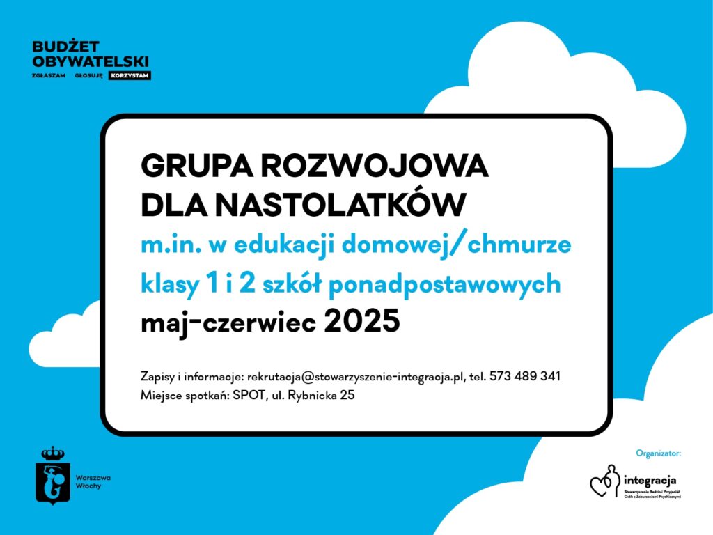 Plakat Grupy rozwojowej dla nastolatków (edukacja domowa)