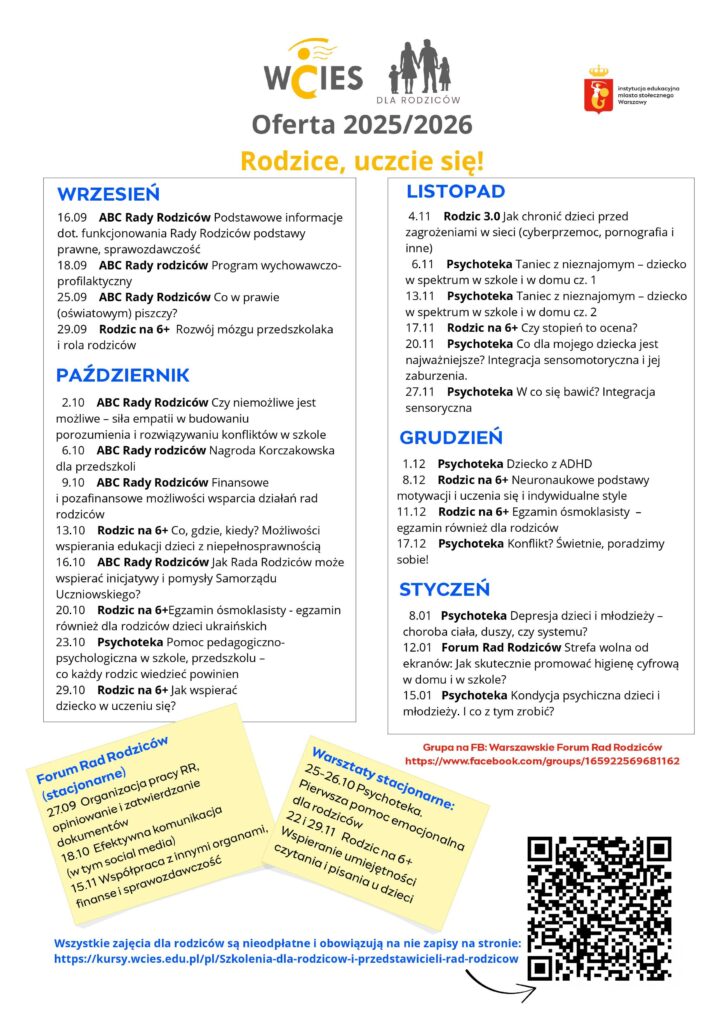 Ulotka oferty dla Rodziców WCIES I semestr