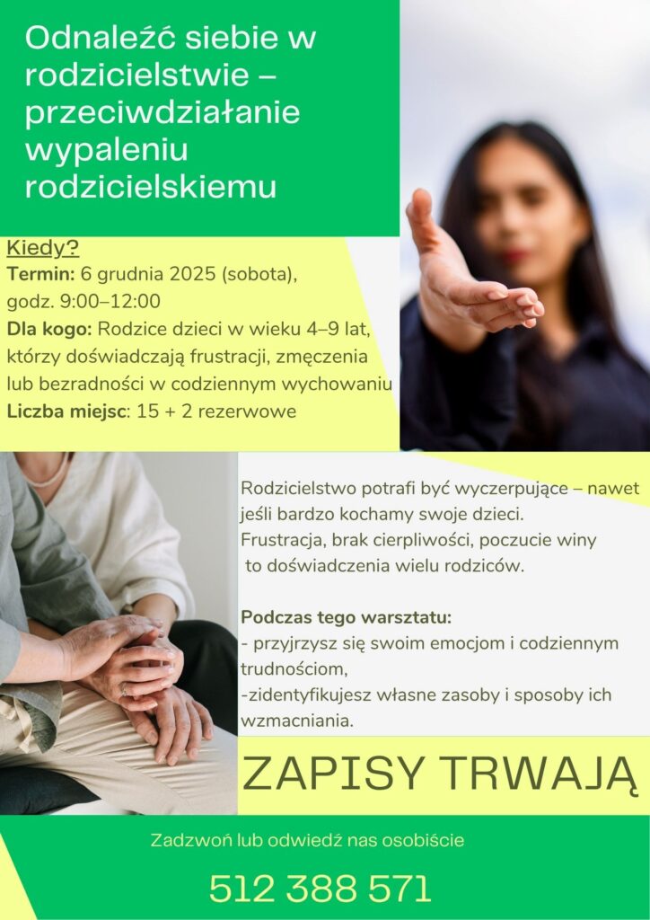 Plakat warsztatów dla Rodziców dot. wypalenia rodzicielskiego