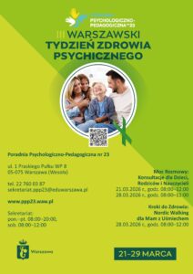 Plakat III Warszawskiego Tygodnia Zdrowia Psychicznego w PPP23