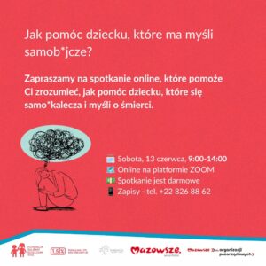 Plakat do warsztatów Jak pomóc dziecku, które ma myśli samobójcze